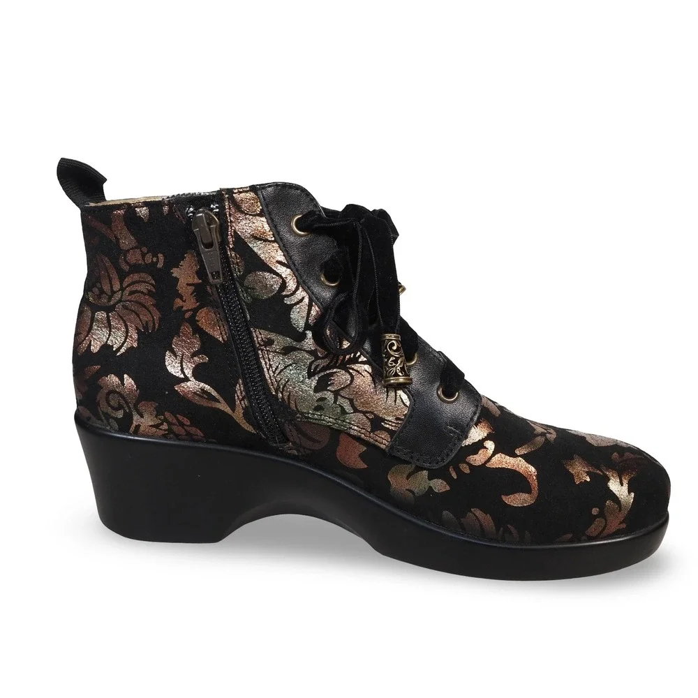 Alegria Eliza Regal Copper Floral Metallic Booties Womens 8-8.5 38 Ankle Boots